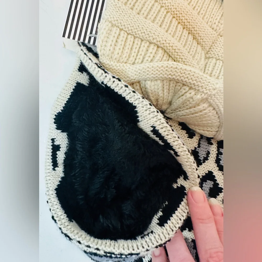 Alexis Bendel Animal Print Leopard Print Hat and Faux Fur Lined Scarf Set NWT